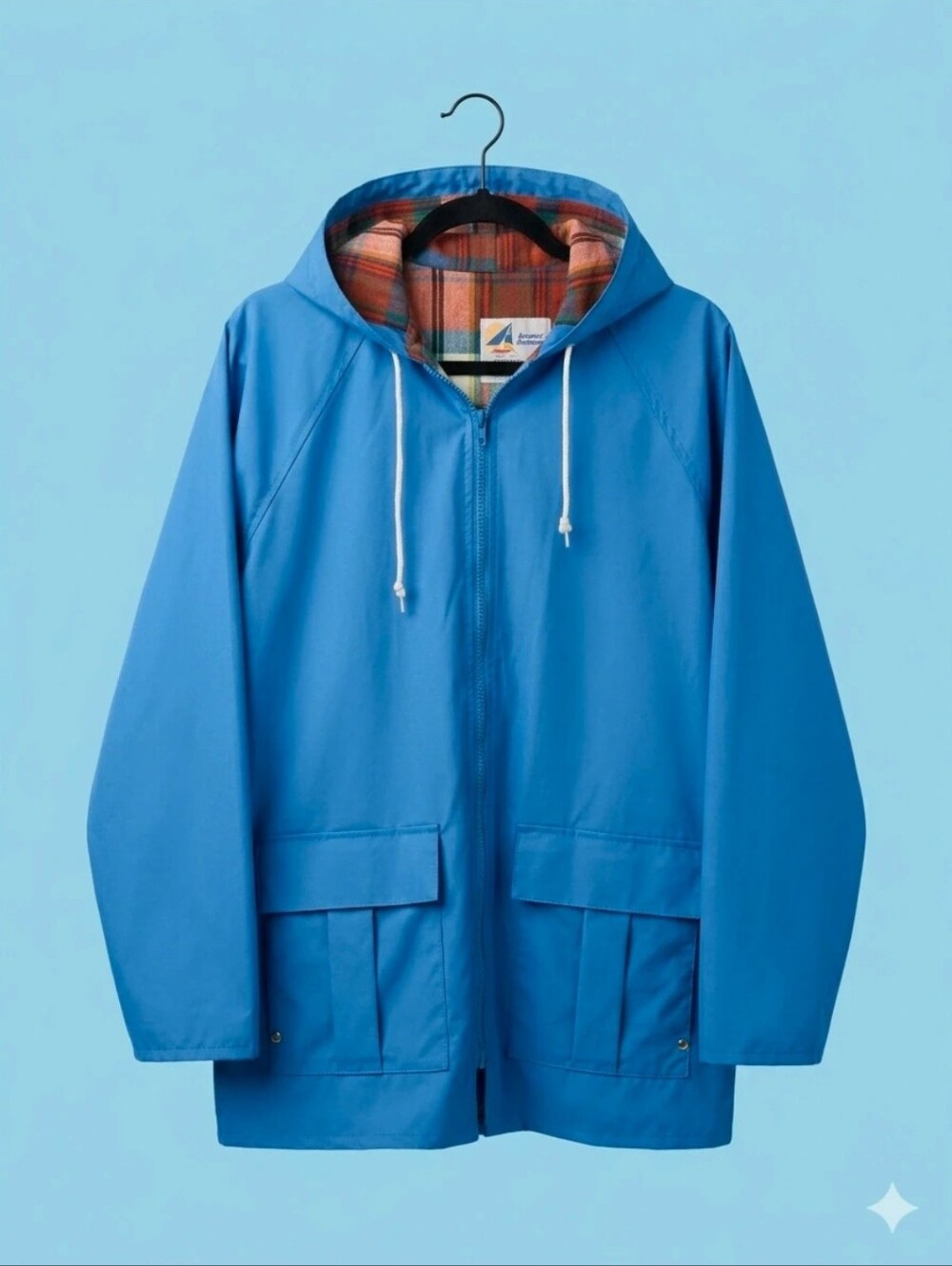 Vintage Misty Harbor "Any Time Jacket" Rain Slicker - Royal Blue Plaid Lined
